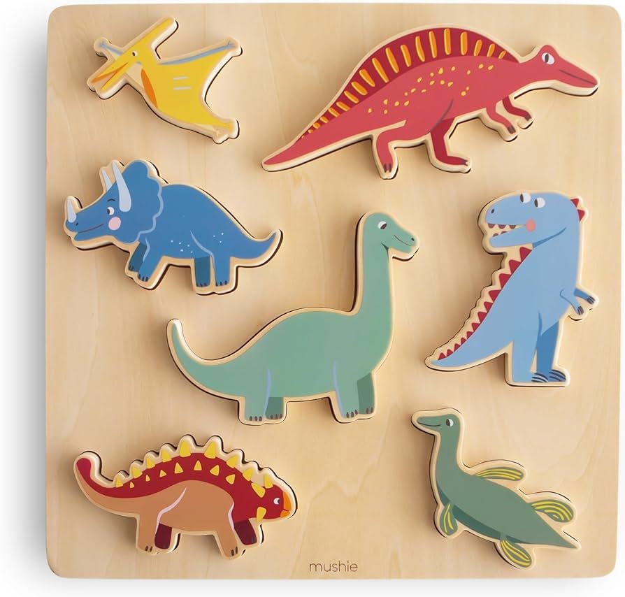 mushie Wooden Dino Puzzle | for Kids 3 Years+ | Preschool Educational & Toddler Montessori Toys (... | Amazon (US)