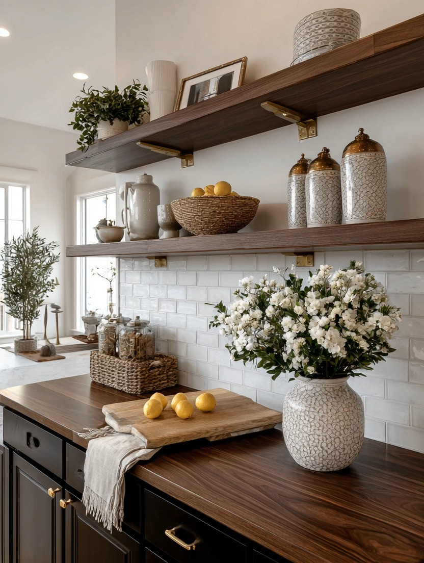 The secret to making a kitchen feel bigger, more luxurious, and more personalized without adding a single square foot? Extra thick floating shelves.

Floating shelves are one of the smartest upgrades for modern kitchens because they instantly create visual openness while adding beautiful display space. But the key is not just adding shelves. The key is going oversized and intentional. Thick wooden shelves instantly feel more custom, grounded, and designer-inspired compared to thin basic shelving.

And if you really want that elevated luxury look, pair them with brushed gold brackets or hardware. That small detail alone completely changes the feeling of the kitchen and gives it that custom California organic modern aesthetic designers love.

What makes floating shelves so beautiful is the freedom they create. Suddenly your everyday items become part of the decor. Your collected bowls, cookbooks, serving boards, jars, candles, framed memories, greenery, and favorite ceramics are no longer hidden away in cabinets. Your kitchen starts telling a story about your lifestyle.

They also help free up cabinet space while visually making the kitchen feel lighter and more open. Whether your home is modern, farmhouse, minimal, organic, or transitional, thick wooden floating shelves work beautifully in every style.

Shop our curated edit of extra thick floating shelves and gold hardware to create this warm designer-inspired kitchen look in your home.

#KitchenDecor #FloatingShelves #ModernKitchen #OrganicModern #LuxuryKitchenDecor 

 #LTKHome