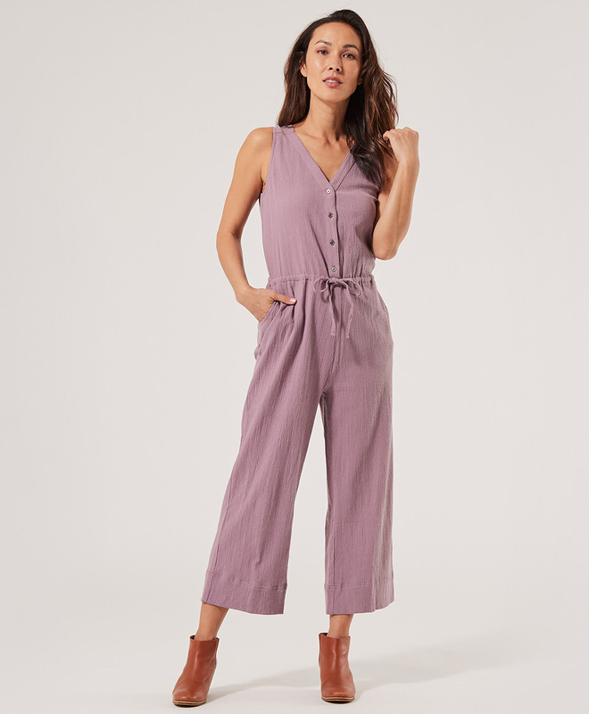 crush button-front jumpsuit | Pact Apparel