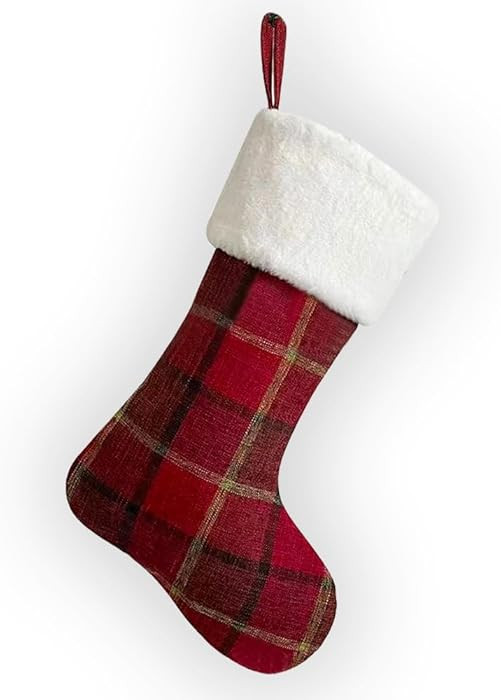 Large Christmas Stockings, Plush Velvet Faux Fur Xmas Stocking Decoration Vintage Red Plaid Hangi... | Amazon (US)