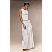 White Woven Pleated Midaxi Skirt, White | PrettyLittleThing IE