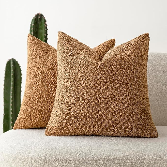 Foindtower Pack of 2, Decorative Textured Boucle Throw Pillow Covers Accent Solid Pillow Cases Co... | Amazon (US)