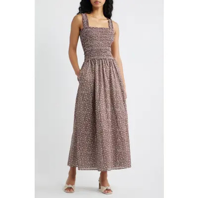 Hill House Home Azalea Maxi Nap Dress in Ditsy Thistle Brown at Nordstrom, Size X-Small | Nordstrom