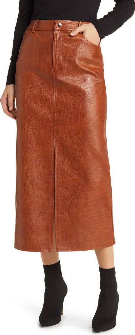 WAYF Roberta Croc Embossed Faux Leather Midi Skirt | Nordstrom | Nordstrom