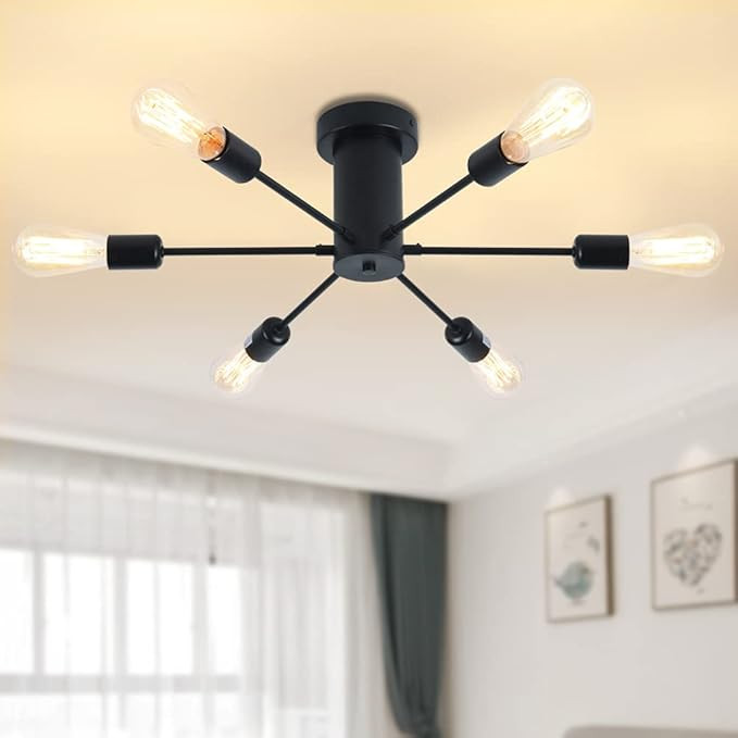 6 Light Semi Flush Mount Ceiling Light Matte Black with E26 Base Modern Sputnik Chandelier for Fa... | Amazon (US)