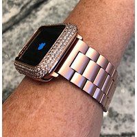 Rose Gold Apple Watch Band & Or Lab Diamond Bezel Iwatch Stainless Steel 38/40 42/44 Case Cover Bump | Etsy (US)