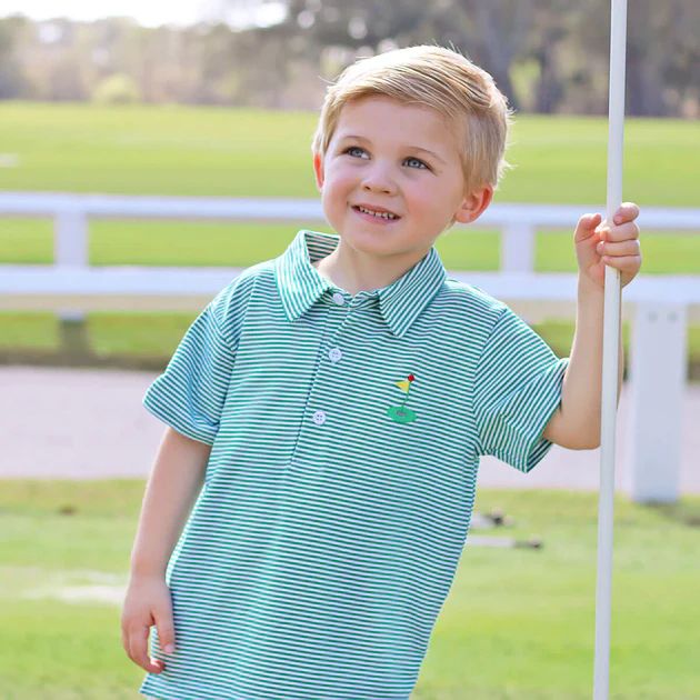 Golf Pin Green Stripe Polo | Classic Whimsy