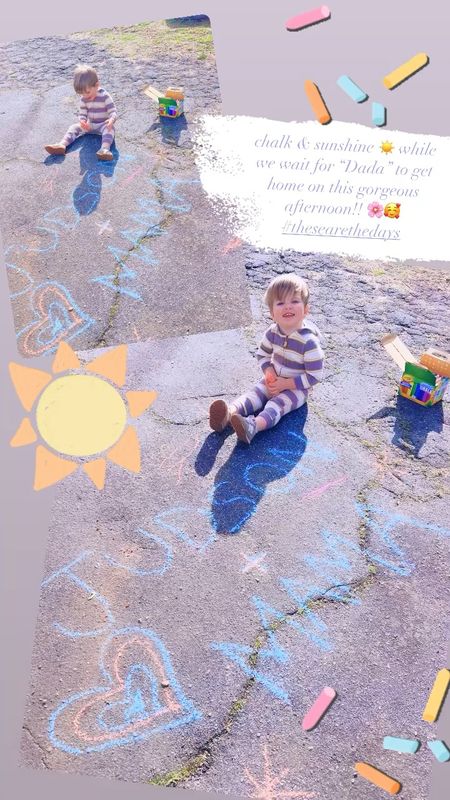 chalk & sunshine ☀️ while we wait for “Dada” to get home on this gorgeous afternoon!! 🌸🥰 #thesearethedays 