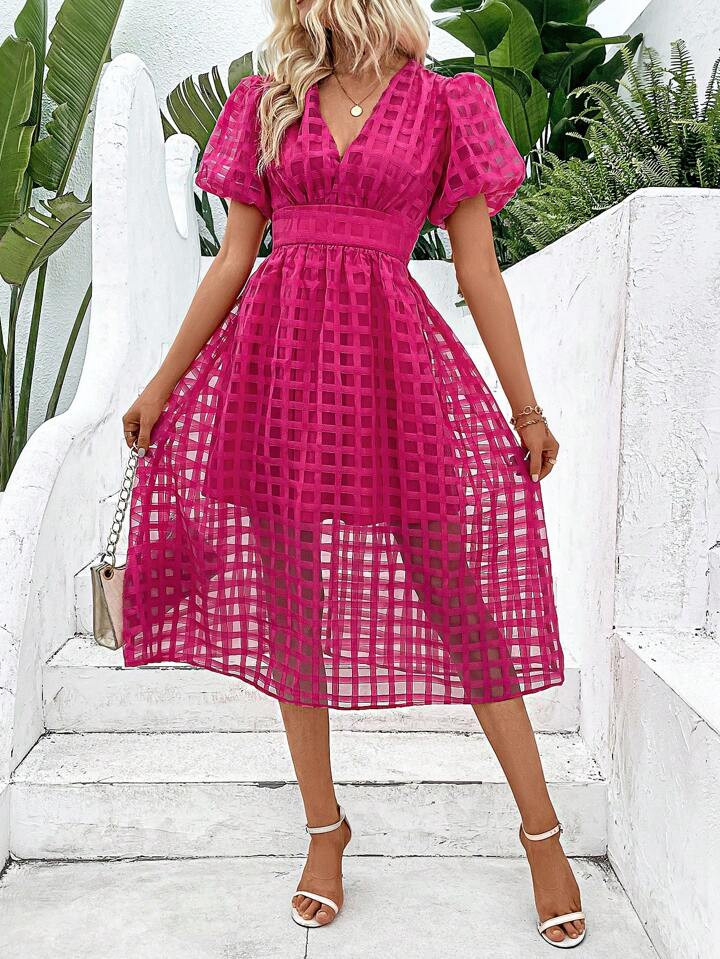 SHEIN VCAY Solid Puff Sleeve Dress | SHEIN