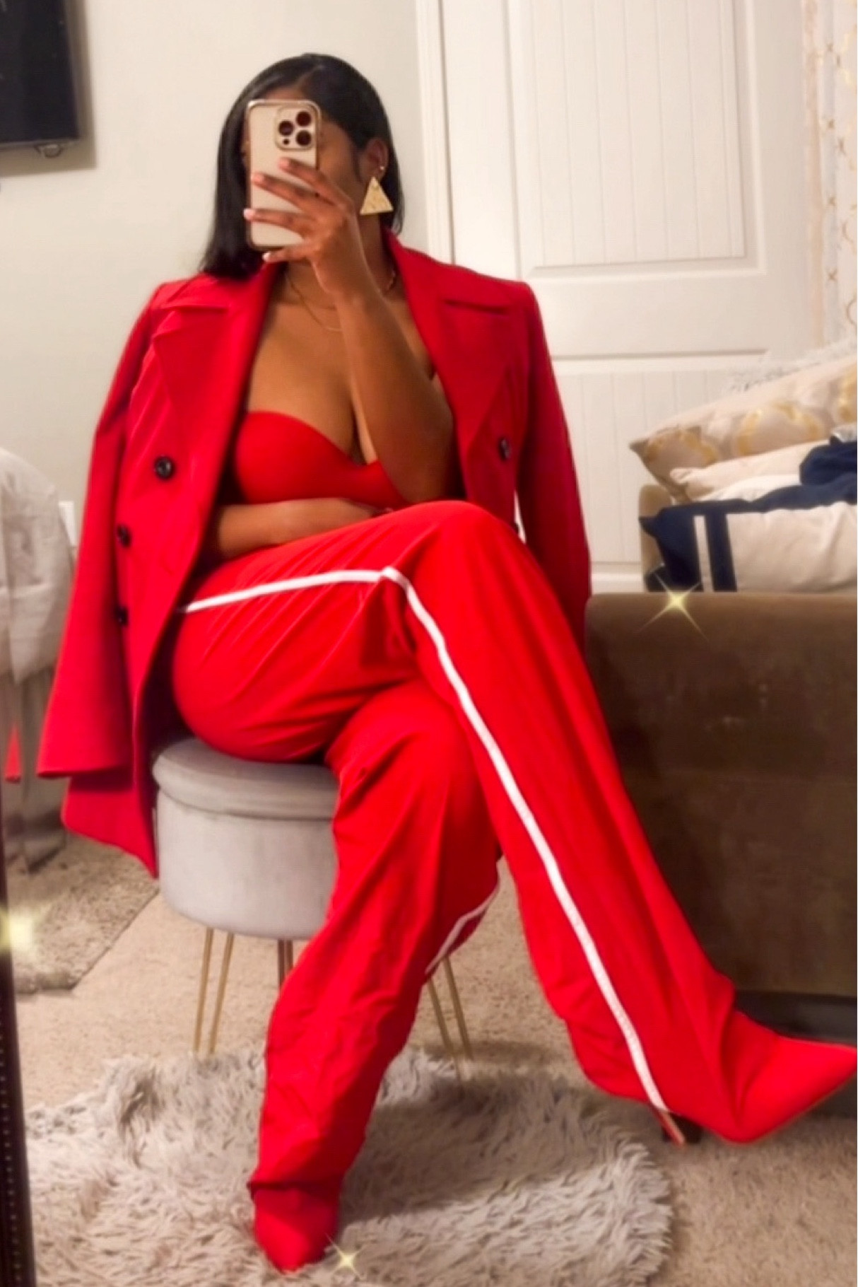 Monochromatic Red outfit, winter outfit, track pant heels 

#LTKShoeCrush #LTKStyleTip