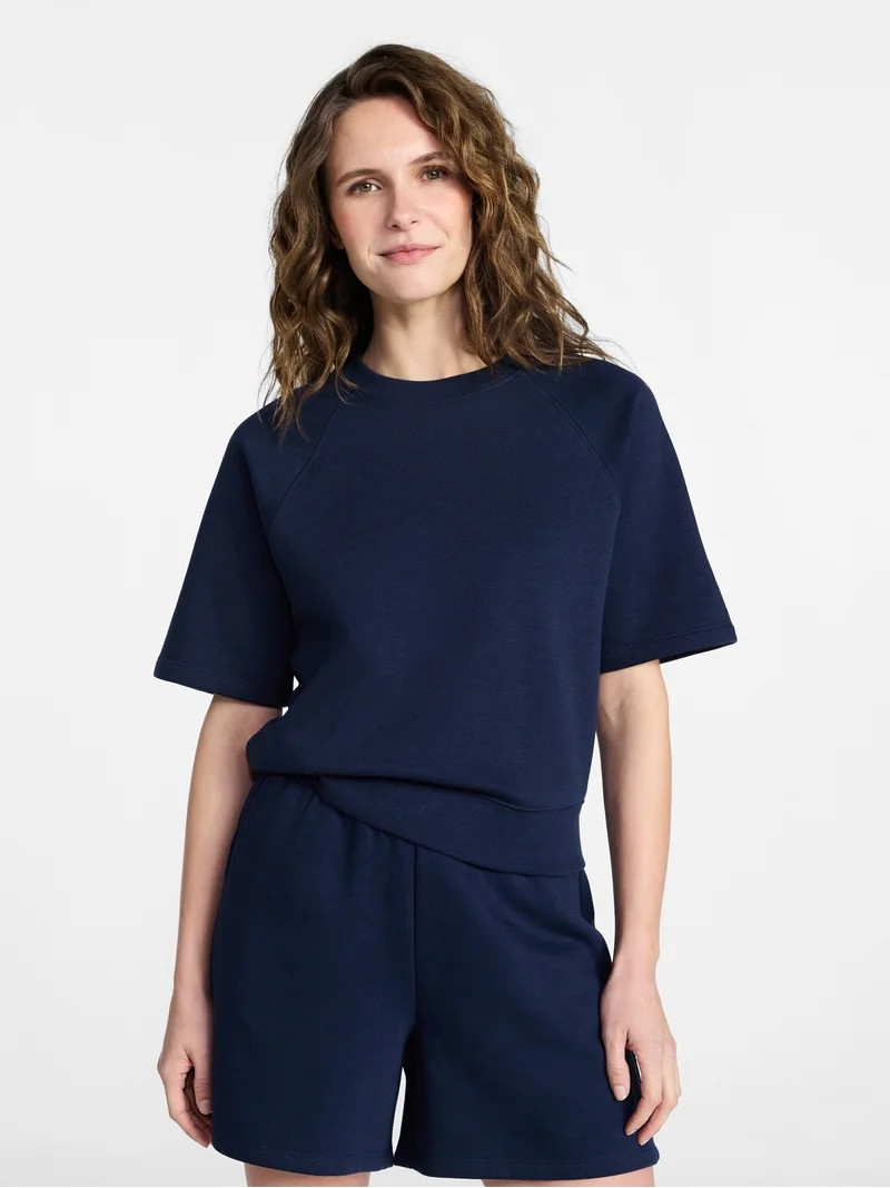 Time and Tru Women's Boxy Sweatshirt with Short Sleeves, Size XS-XXXL | Walmart (US)