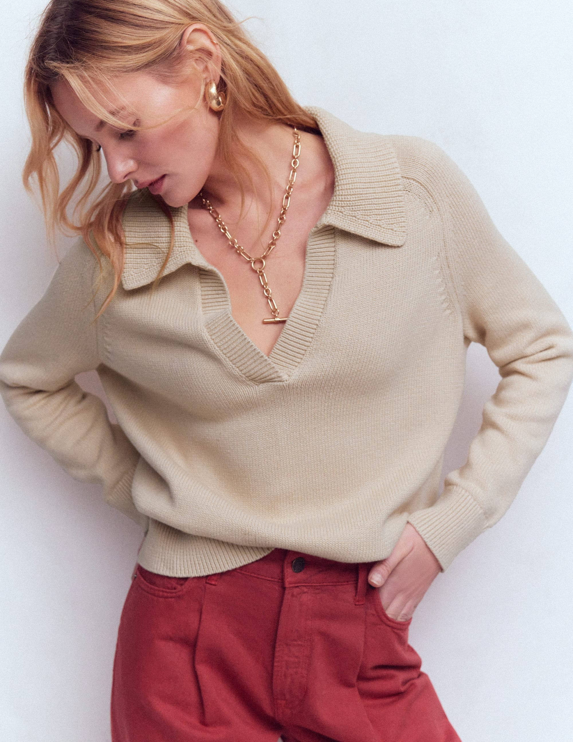 Cotton Henley Jumper-Almond Peach | Boden UK