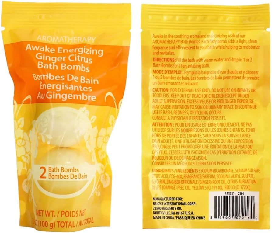 Spa Luxury Aromatherapy Awake Energizing Ginger Citrus Bath Bombs 3.5 oz | Amazon (US)