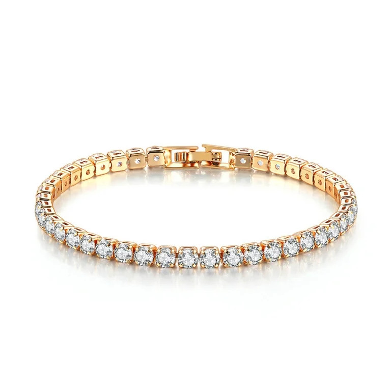 USAY Gold Tone Brass 2.5mm Cubic Zirconia Eternity Tennis Bracelet, Gift for Women, Chain Length ... | Walmart (US)