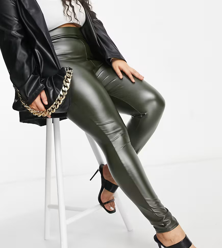 Yours faux leather leggings in khaki-Green | ASOS (Global)