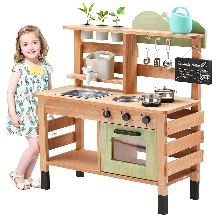 OLLIKIVI Outdoor Play Kitchen for Kids | Wooden Mud Kitchen Set with Removable Sink, Planting Are... | Amazon (US)