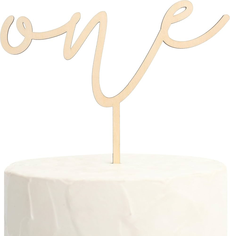 "ONE" First Birthday Cake Topper - First Birthday Wooden Cake Decoration - First Anniversary Cake... | Amazon (US)
