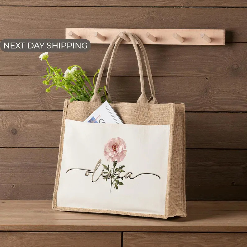 Custom Birth Month Flower Tote Bag, Gift for Women, Birthday Name Bag, Present for Mom or Friend,... | Etsy (Global)