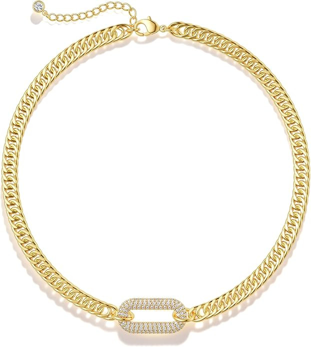 Moodear Gold Necklace for Women Trendy - Chunky Cuban Link Chain Choker Hypoallergenic Trendy Nec... | Amazon (US)