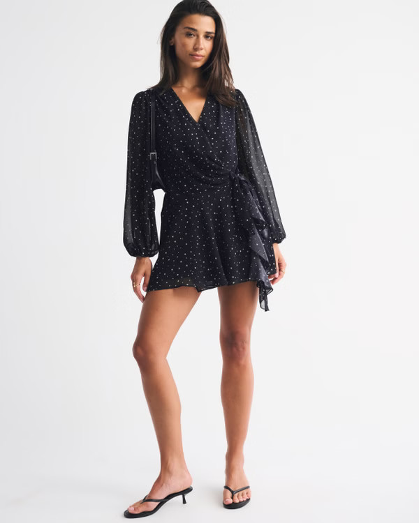 Women's Long-Sleeve Plunge Wrap Mini Dress | Women's Dresses & Jumpsuits | Abercrombie.com | Abercrombie & Fitch (US)