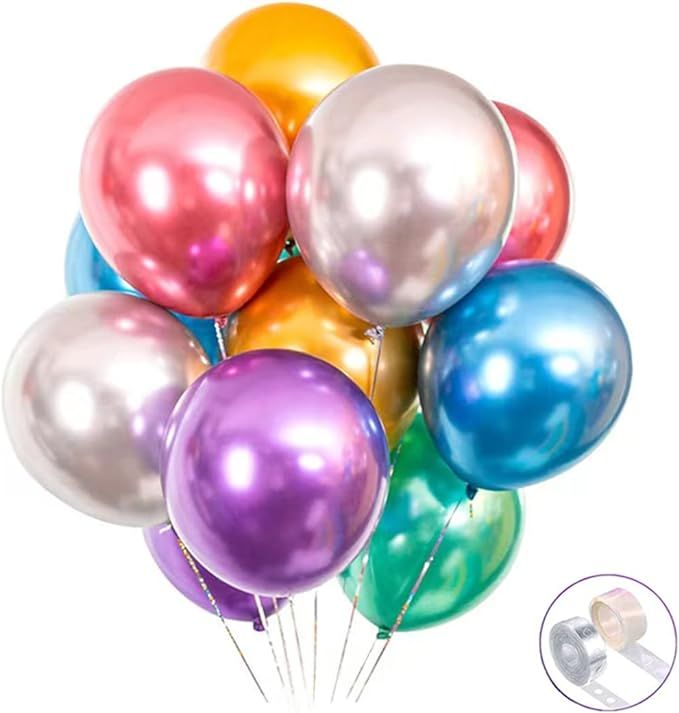 Colorful Party Balloons 100pcs 12inch Chrome Metallic Helium Balloons for Birthday Party Decorati... | Amazon (US)