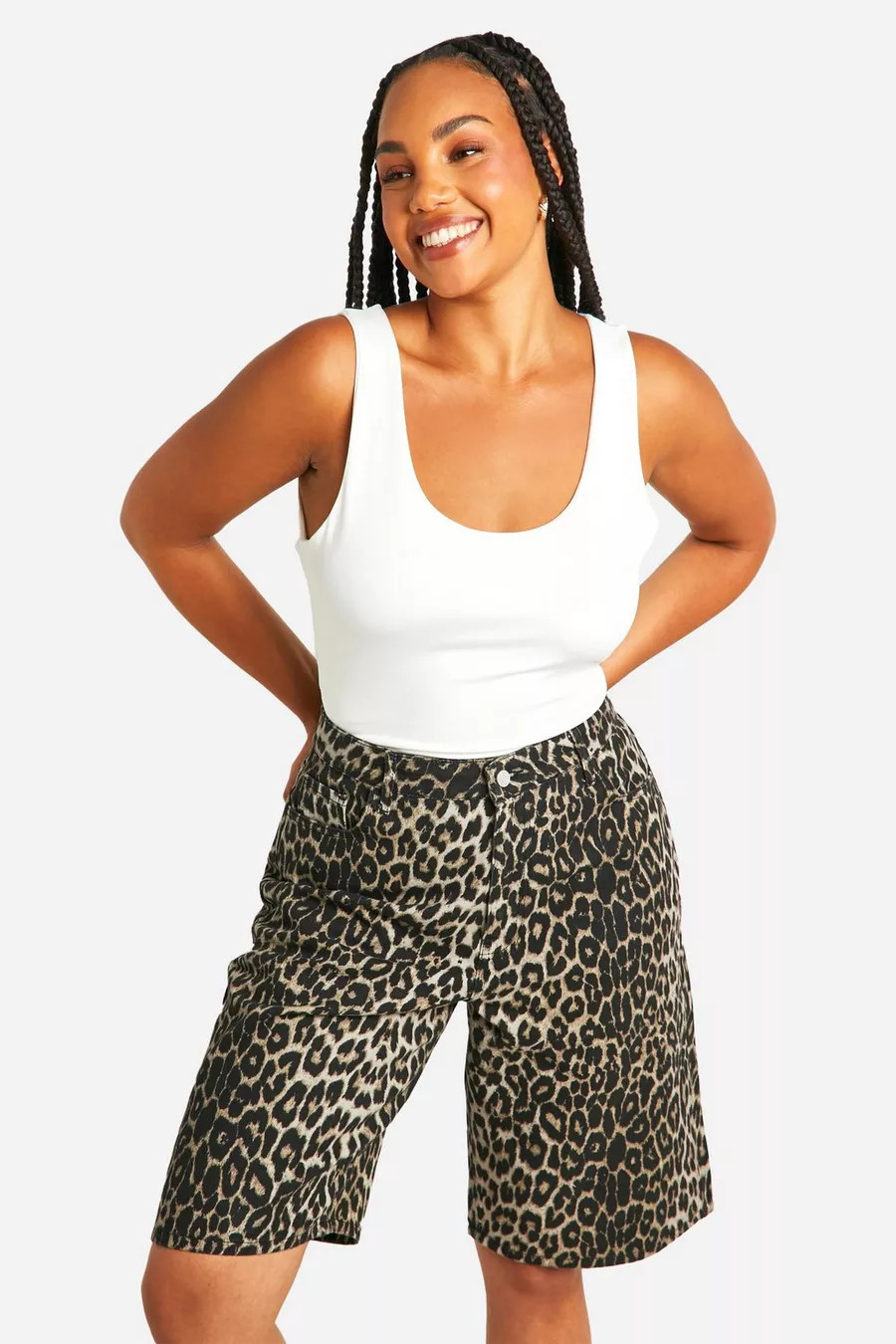 Plus Leopard Print Denim Jort | boohoo (US & Canada)