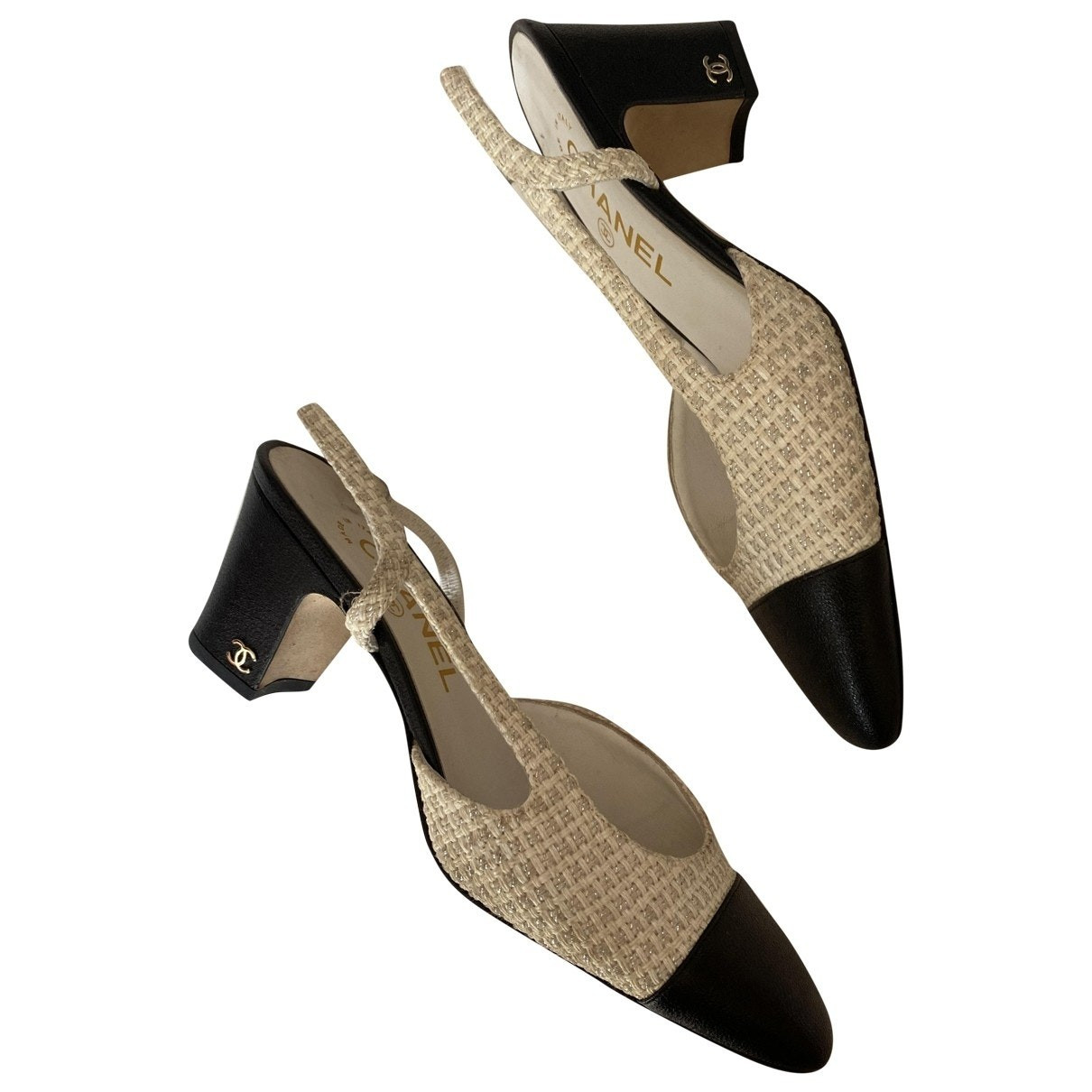Chanel Slingback White Tweed Heels | Vestiaire Collective (Global)