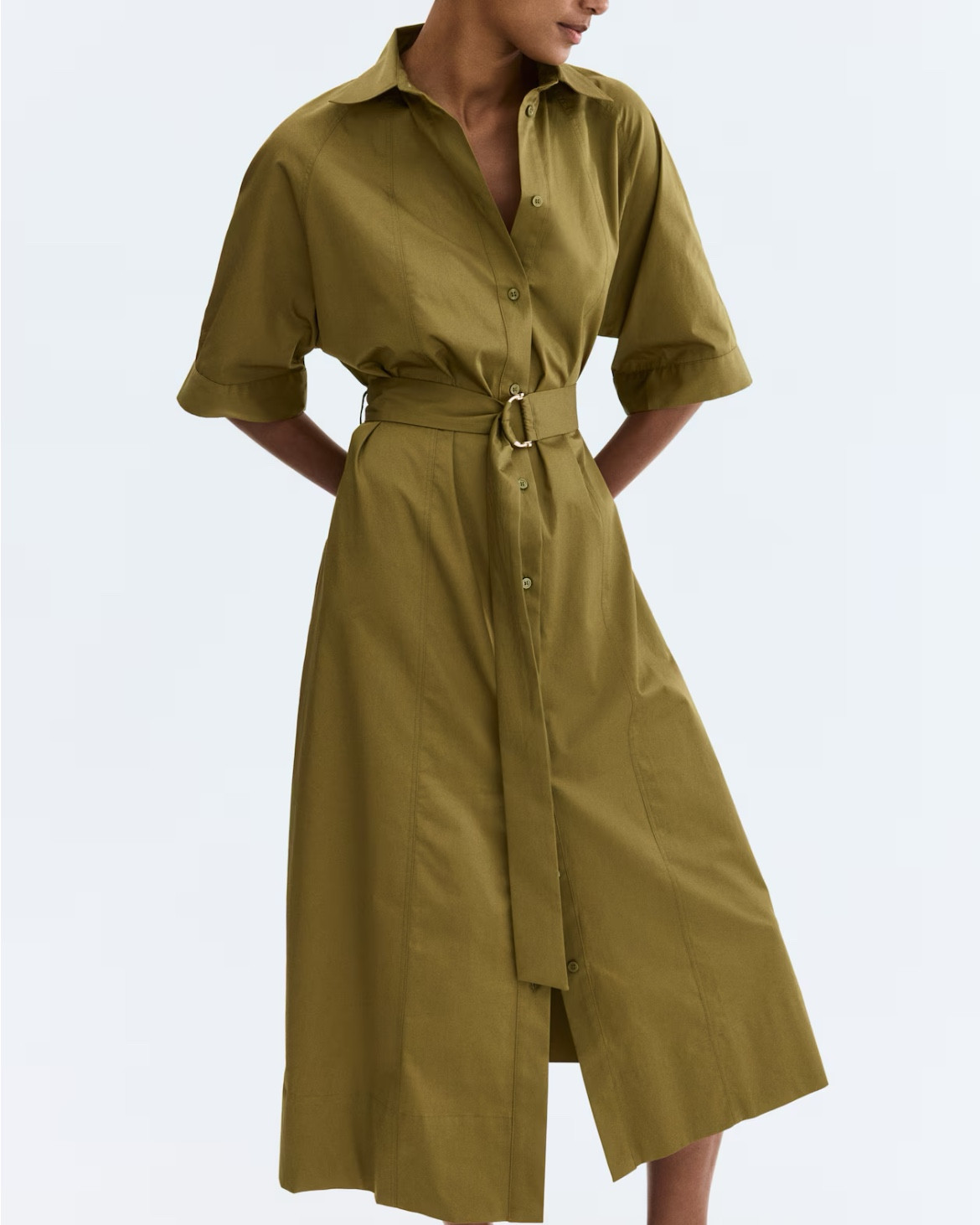 Olive green midi shirt dress
Spring outfit 

#LTKSeasonal