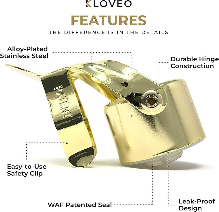 Champagne Stoppers by Kloveo - Patented Seal - Made in Italy - Professional Grade WAF... | Amazon (US)
