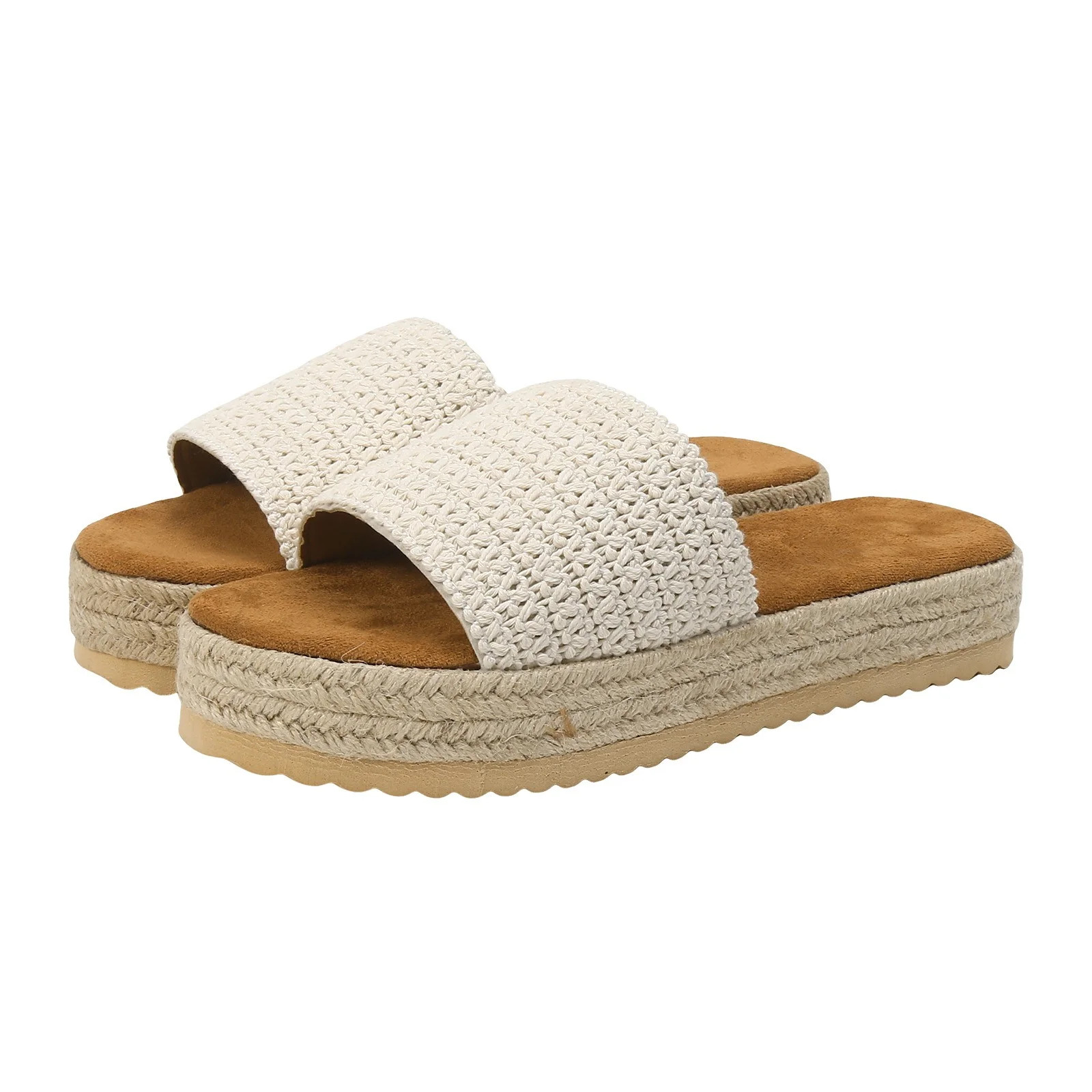 Woven Platform Slip on Sandals for Women 2025 White Boho Braided Espadrilles Footbed Dress Slides | Walmart (US)