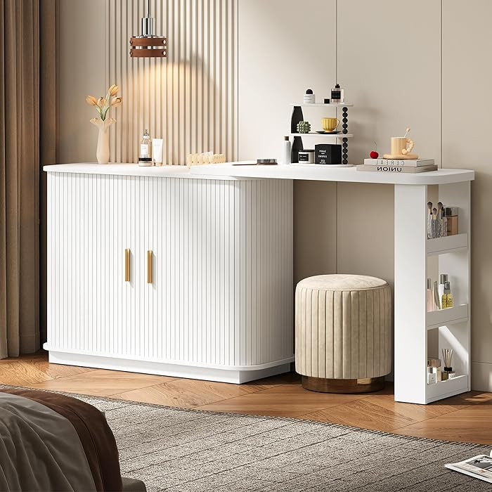 RoyalCraft 68\u201d Extendable Makeup Vanity Desk, Modern L-Shaped Corner Vanity Desk with Sildin... | Amazon (US)