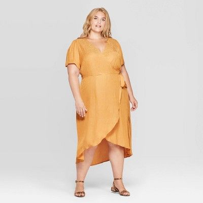 Women's Plus Size Animal Jacquard Short Sleeve V-Neck Wrap Midi Dress - Ava & Viv™ | Target