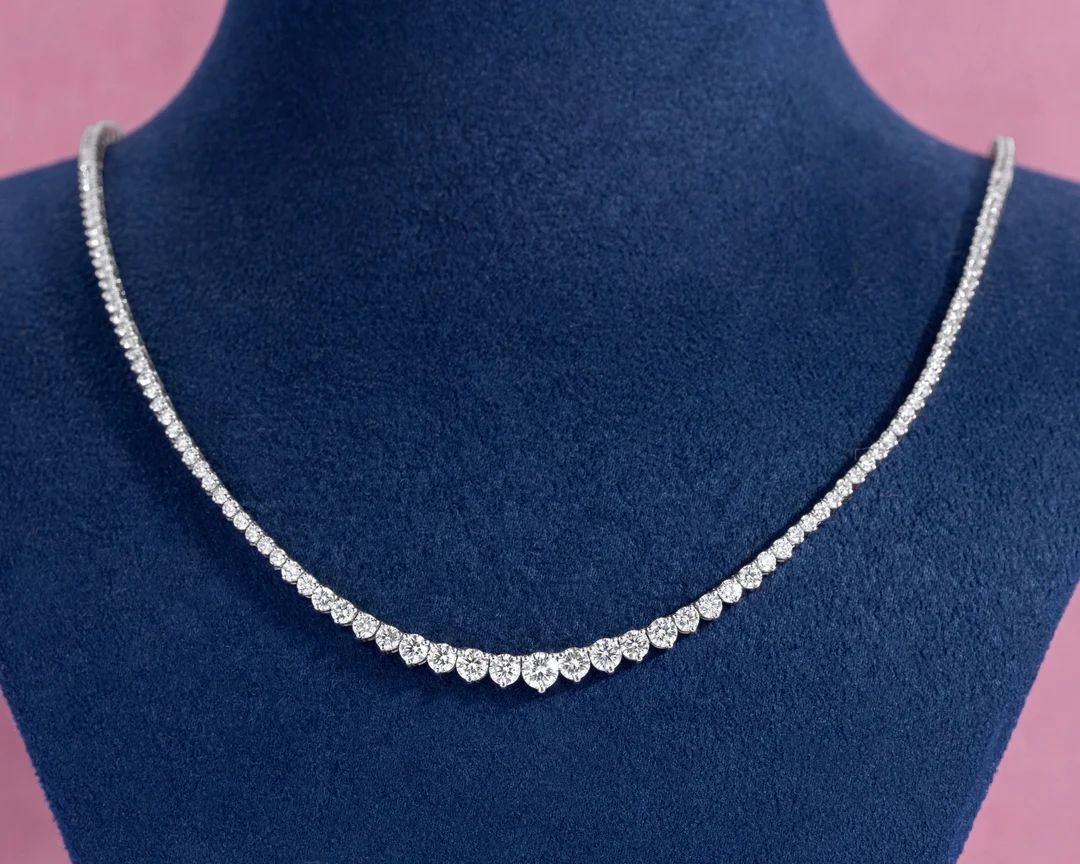 8.80 Ct Fine Diamonds Tennis Necklace, Graduated Necklace, Graduated Diamonds, 2mm, 2.5mm, 3mm, 3... | Etsy (US)