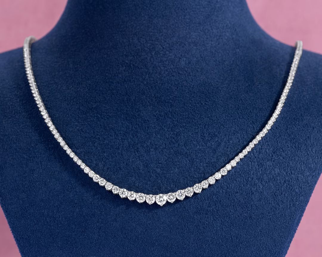 8.80 Ct Fine Diamonds Tennis Necklace, Graduated Necklace, Graduated Diamonds, 2mm, 2.5mm, 3mm, 3... | Etsy (US)