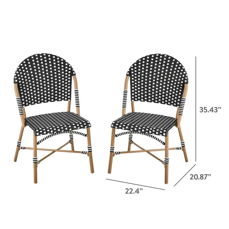 Better Homes & Gardens Lilah 2-Piece Wicker Outdoor Parisian Bistro Chairs, Black & White | Walmart (US)