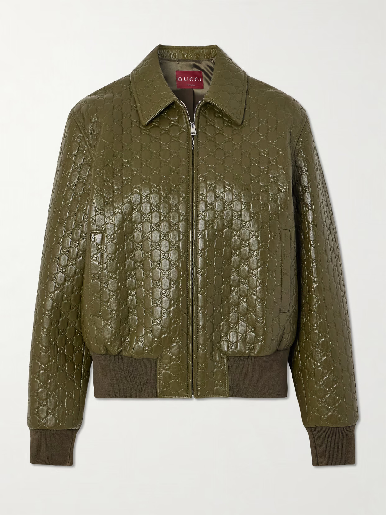 Gucci - Embossed Leather Jacket - Green | NET-A-PORTER (US)