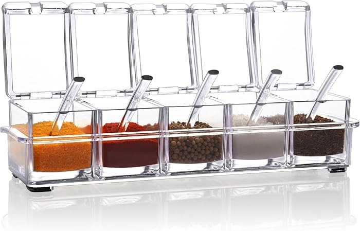 V·RESOURCING Clear Seasoning Box, 5 Pieces Clear Seasoning Storage Container for Spice Salt Suga... | Amazon (US)