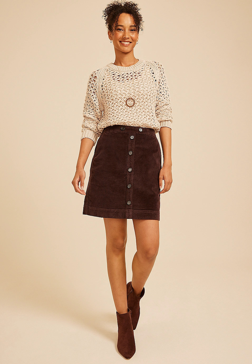 High Rise Faux Button Front Corduroy Skirt | maurices | Maurices