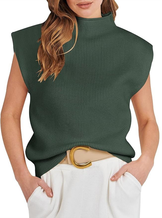 Caracilia Women's Sleeveless Sweater Vest Casual Mock Neck Cap Sleeve Knit Pullover Tank Tops 202... | Amazon (US)