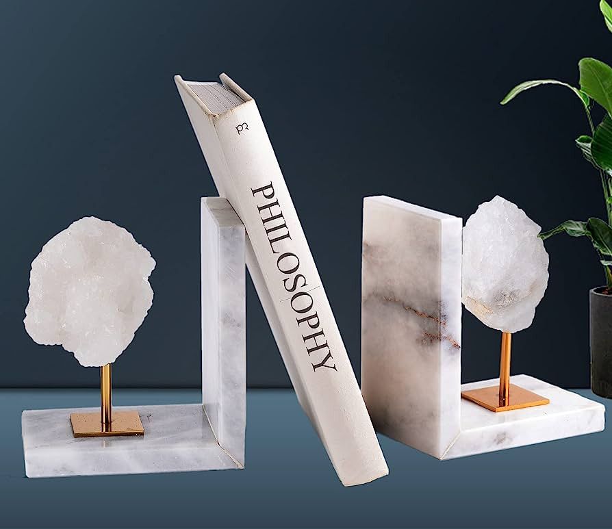 AMOYSTONE Geode Bookends Decorative White Agate Amazon Home Decor Finds Amazon Favorites | Amazon (US)