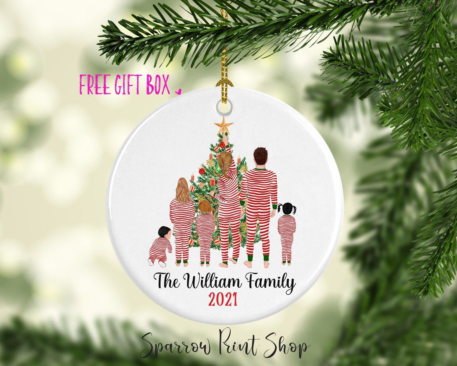 Personalized Family Christmas Ornament| Family Ornament in Stripe Pajamas| Christmas Family Ornam... | Etsy (US)