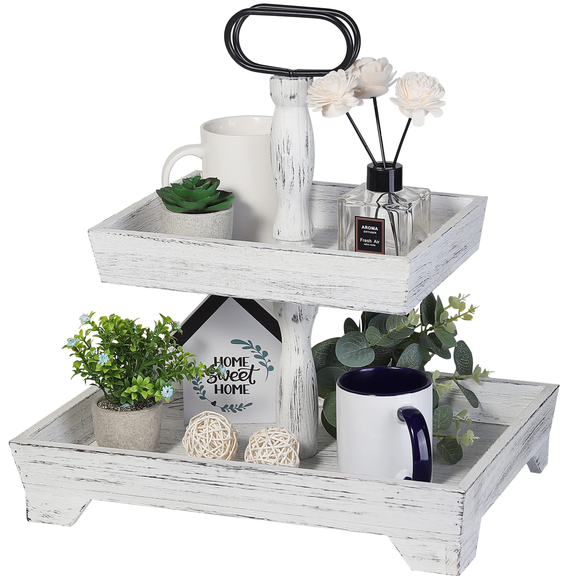 Eufrozy Farmhouse Tiered Tray Stand Wood, Rustic Tiered Tray Decor Holder 2 Tiered Decorative Woo... | Amazon (US)