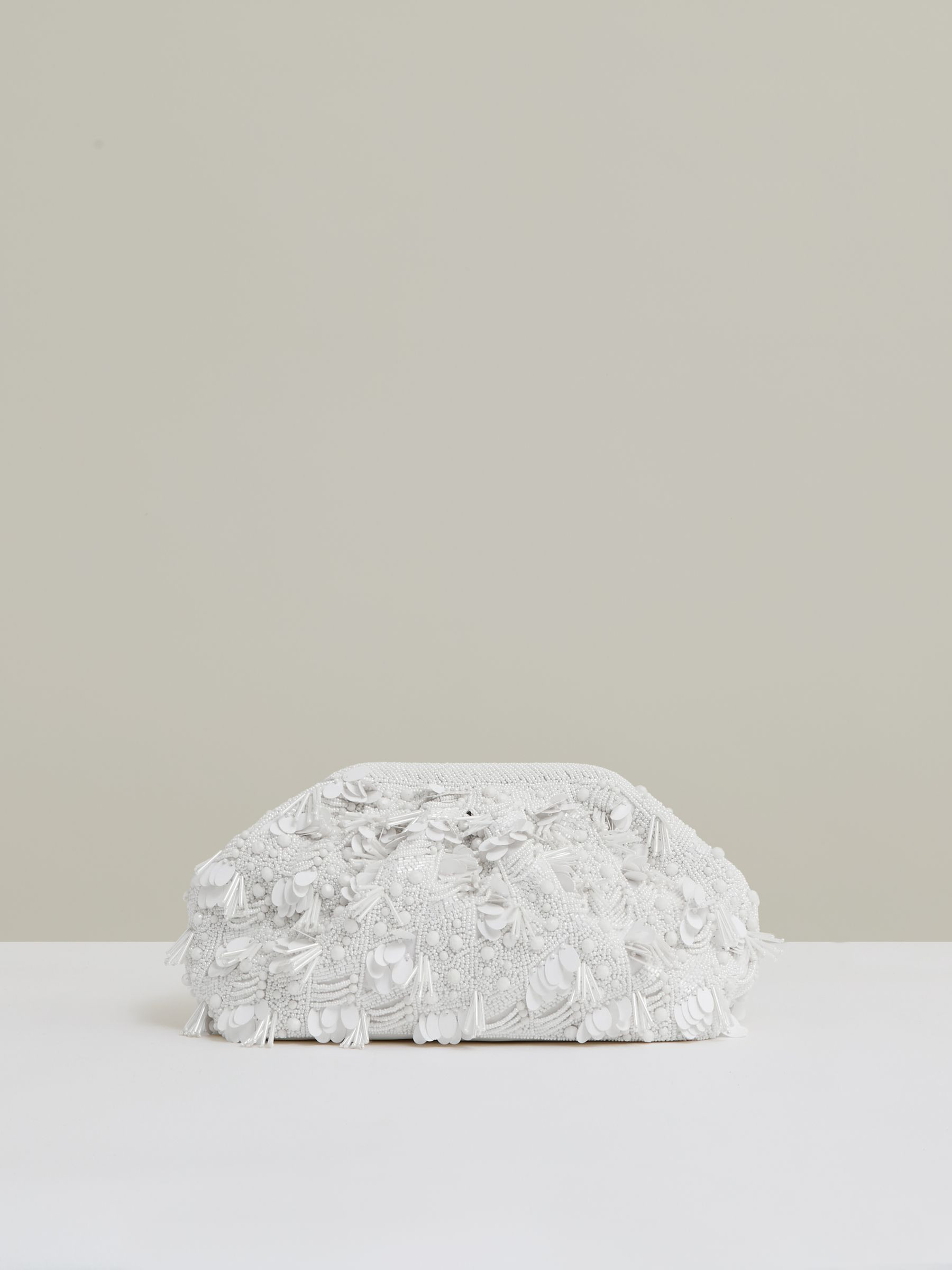 Embellished Clutch Bag in White | Reiss UK