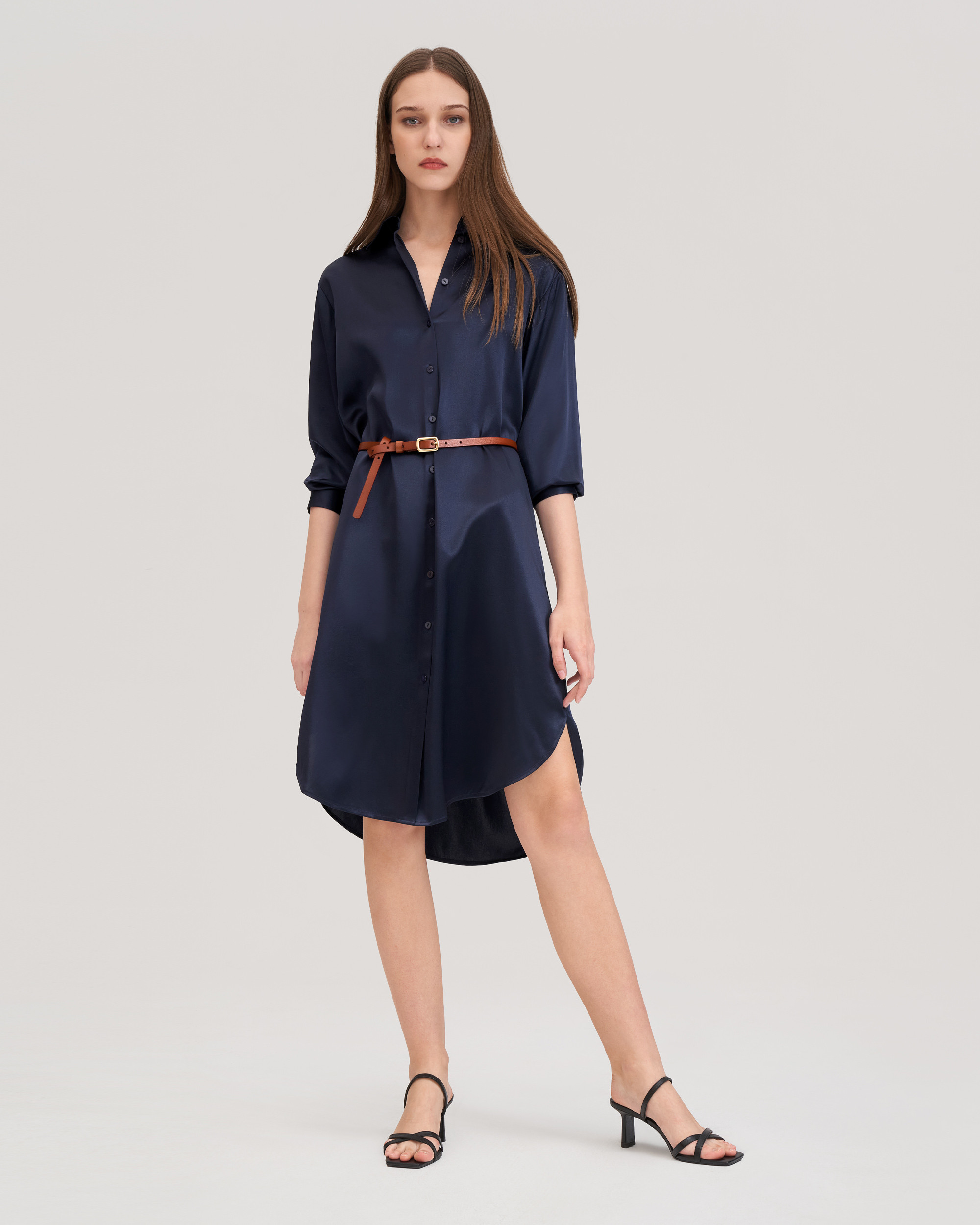 Classic Freesia Silk Shirt Dress | LilySilk