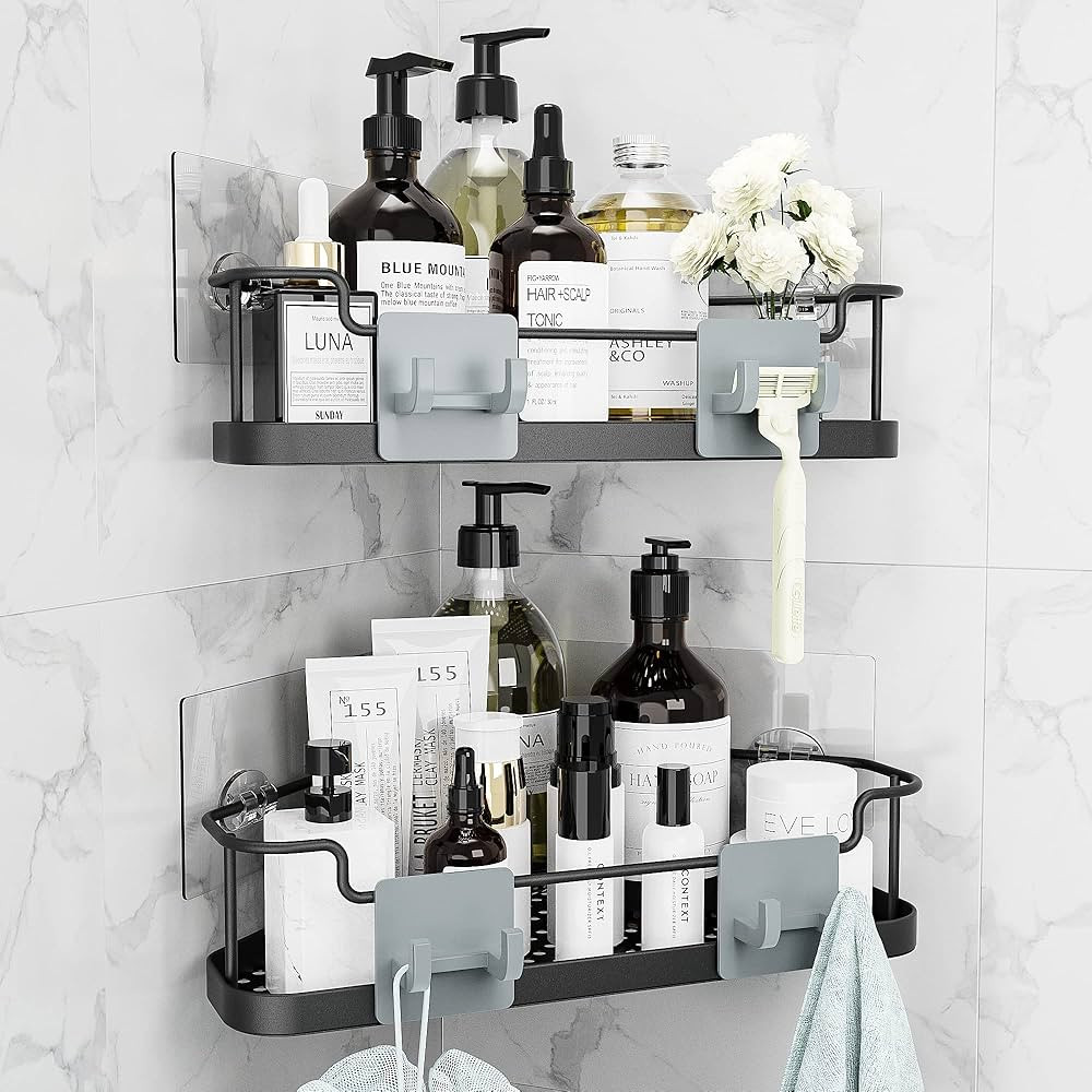 Orimade Corner Shower Caddy Organizer Basket with Hooks Adhesive No Drilling Wall Mount Bathroom ... | Amazon (US)