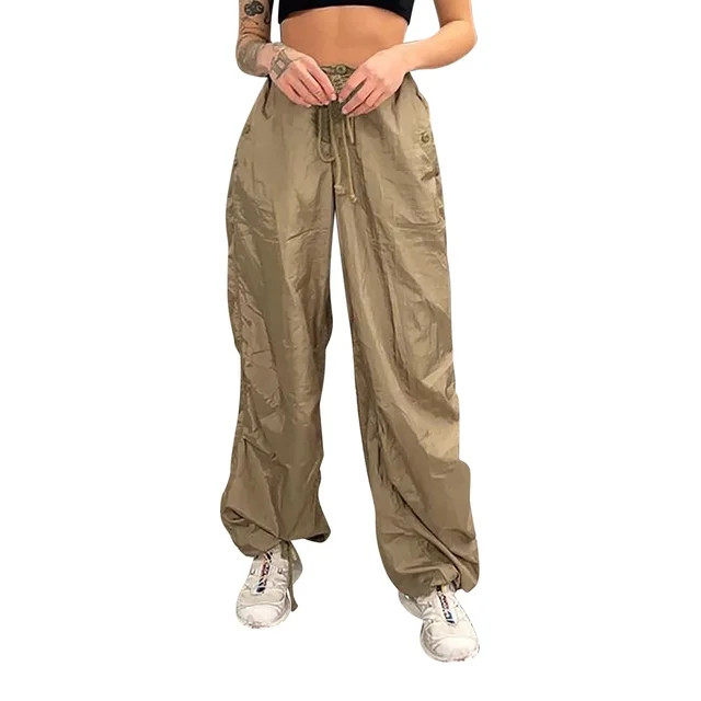 YDOJG Cargo Pants for Women Trendy Plus Size Tie Strap High Waist Loose And Thin Hop Wide Leg Tro... | Walmart (US)