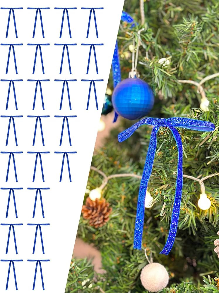 SIMISI RIBBON 24 Pcs Royal Blue Glitter Velvet Christmas Tree Bows Sparkle Door Garland Decor Vin... | Amazon (US)