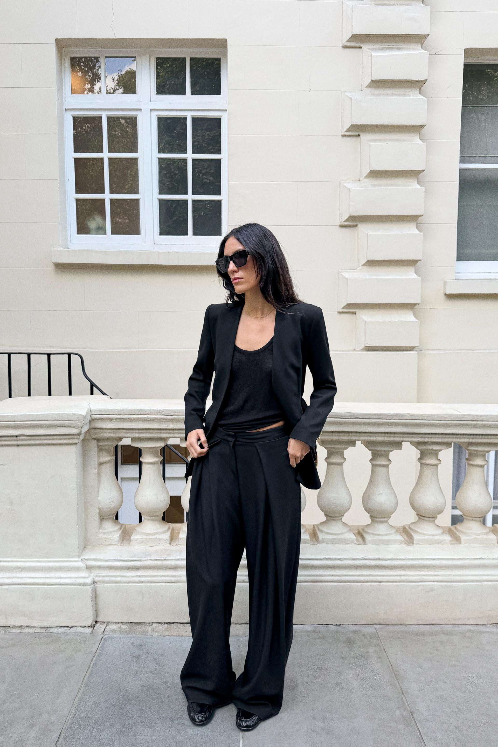 Zara - Pleated Wide-Leg Trousers - Black - L - Woman | Zara UK