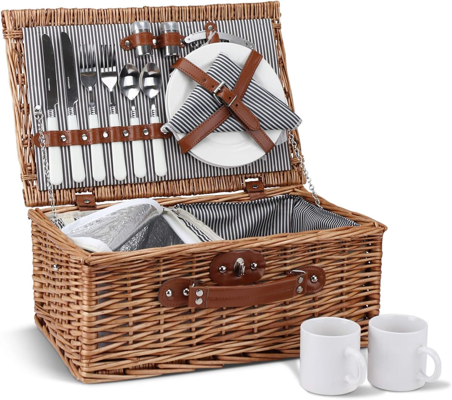 Picnic Basket for 2, Willow Hamper Set with Insulated Compartment, Handmade Large Wicker Picnic B... | Amazon (CA)