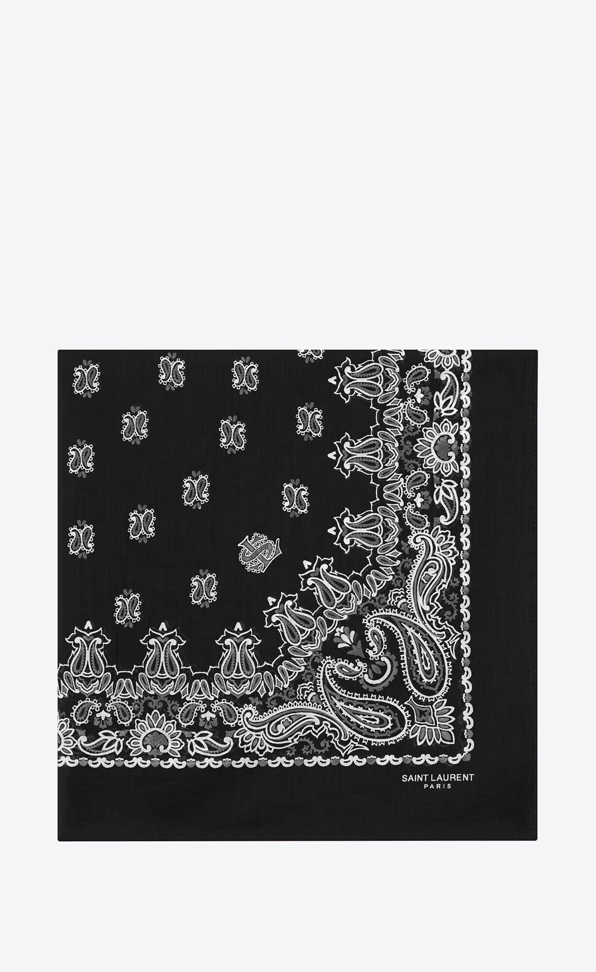 bandana square scarf in black and white paisley printed cotton | Saint Laurent Inc. (Global)